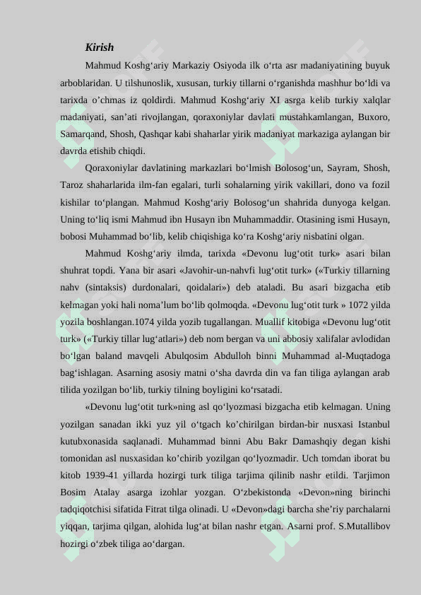 Mahmud Koshg‘ariy va uning “Devonu lug‘atit turk” asari 2