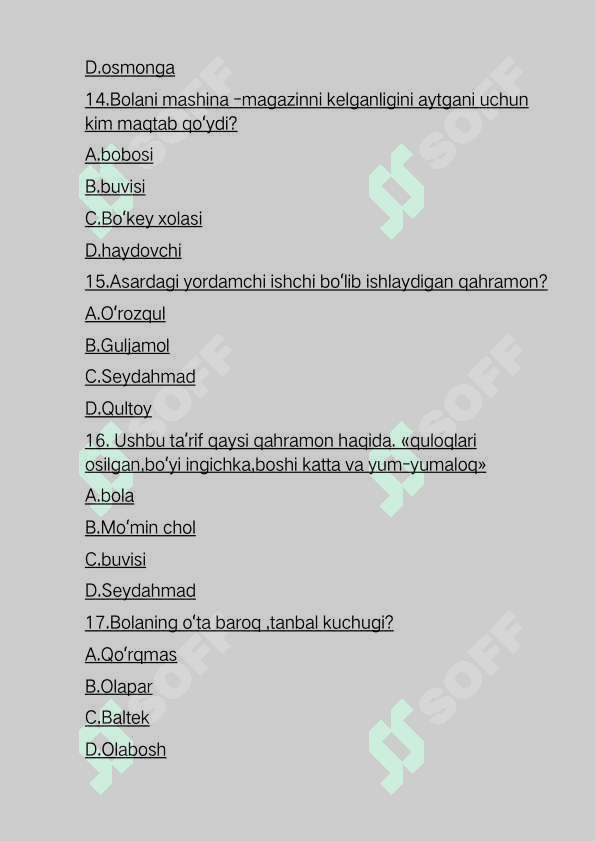 "Oq kema" asaridan 70 talik test 4