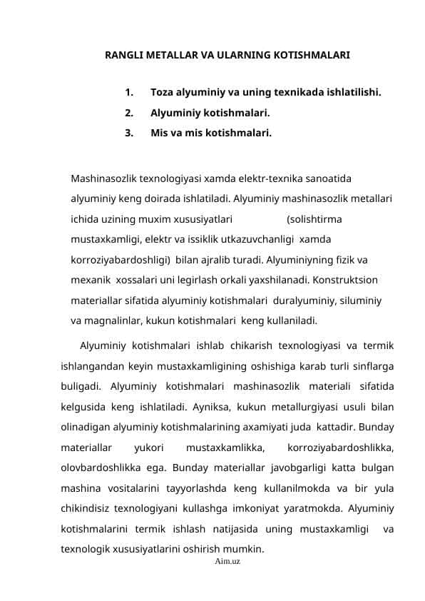 RANGLI METALLAR VA ULARNING KOTISHMALARI