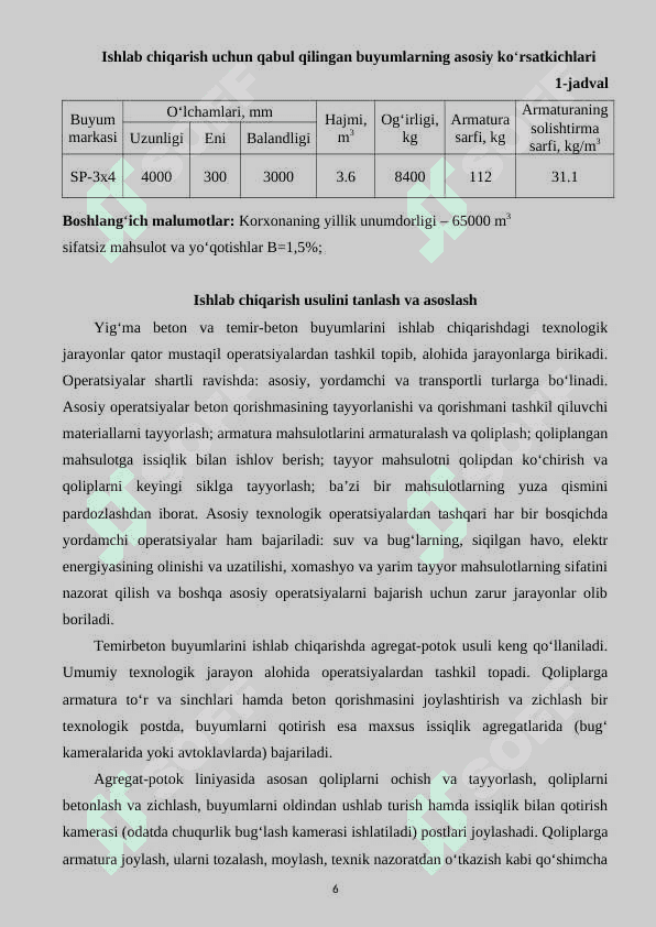 devor panellari ishlab chiqarish korxonasini loyihalash. 6