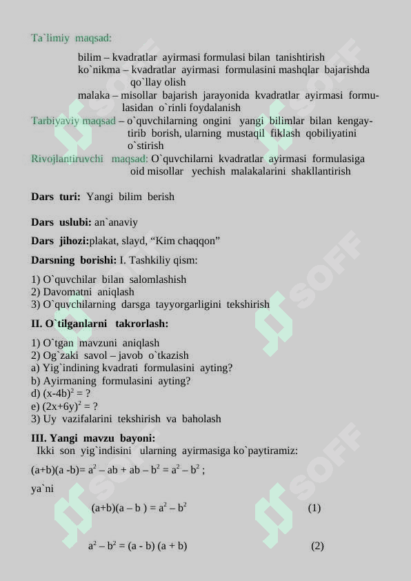 ALGEBRA FANIDAN ochiq dars 2