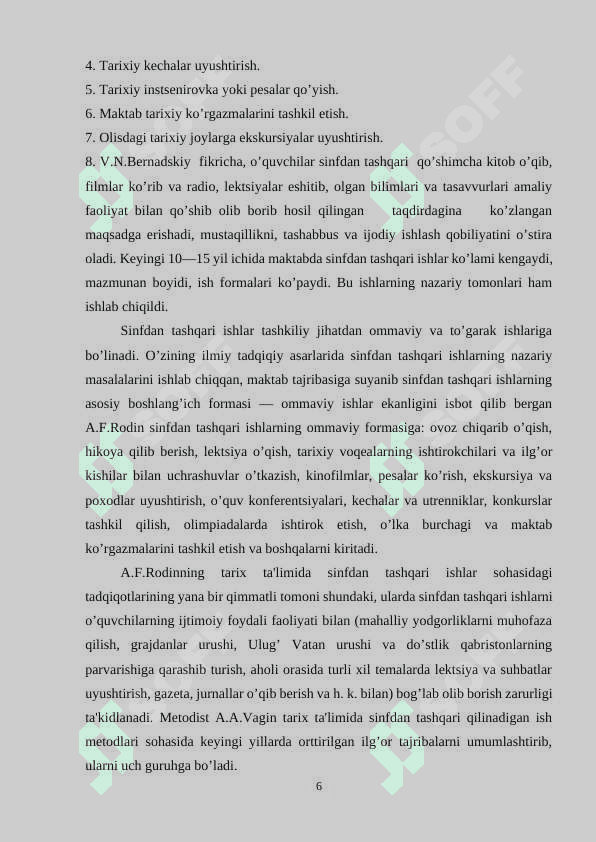 O‘zbekiston tarixidan sinfdan tashqari mashg’ulotlarni olib borish 6
