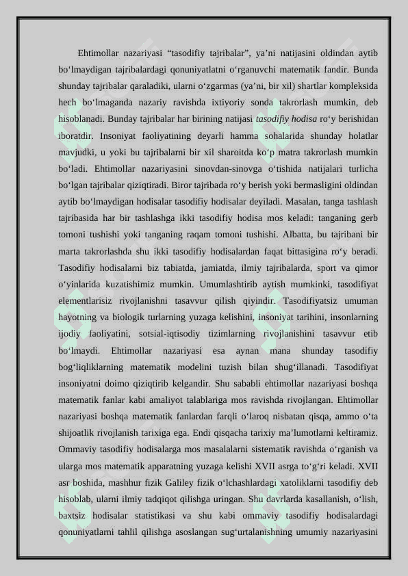 Tasodifiy xodisalar va ularni baholash usullari 2