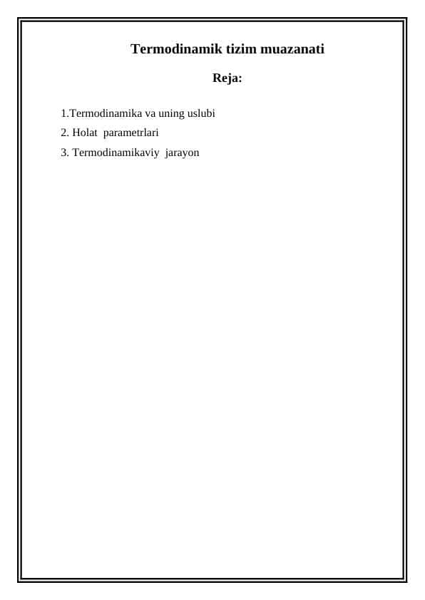 Termodinamik tizim muazanati