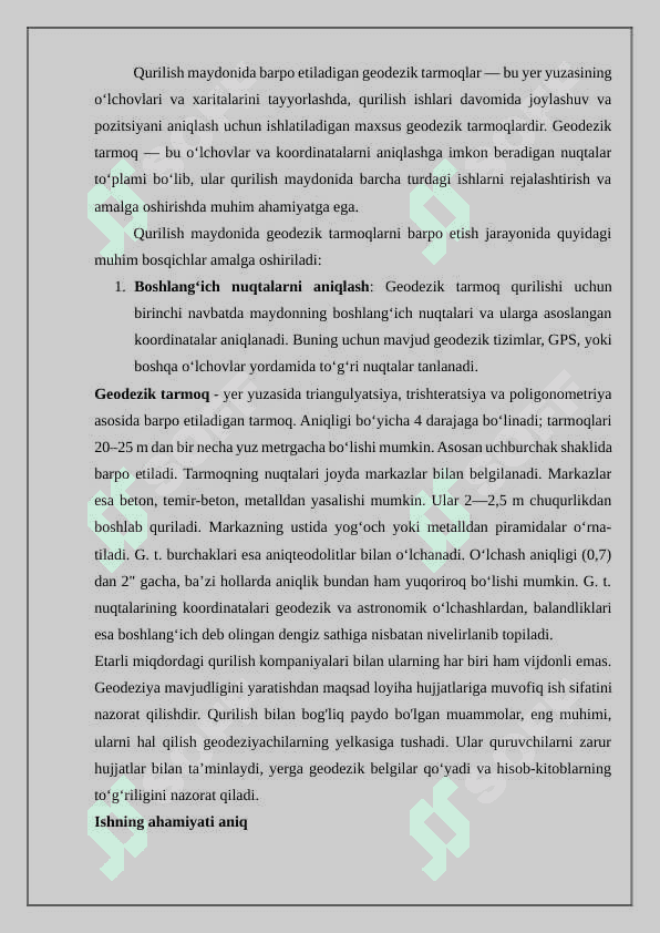 Qurilish maydonida barpo etiladigan geodezik tarmoqlar 2