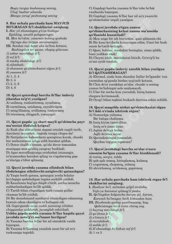 Fe'l mavzusiga test 2