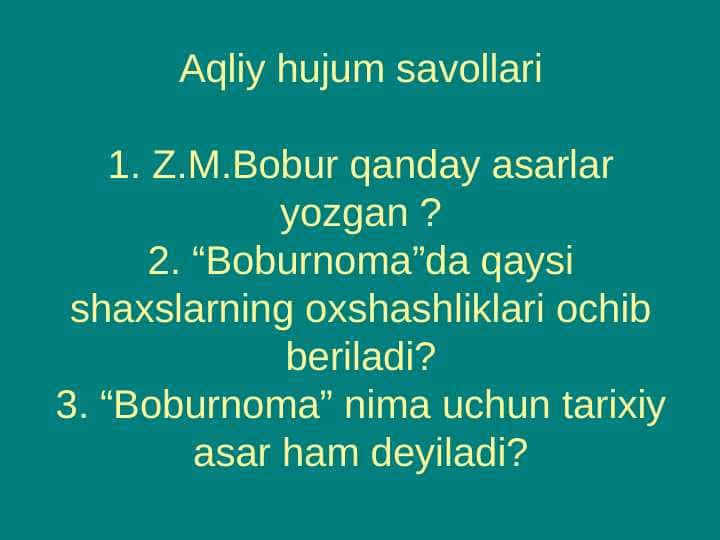 Z.M.Bobur hayoti va ijodi (ochiq dars uchun)