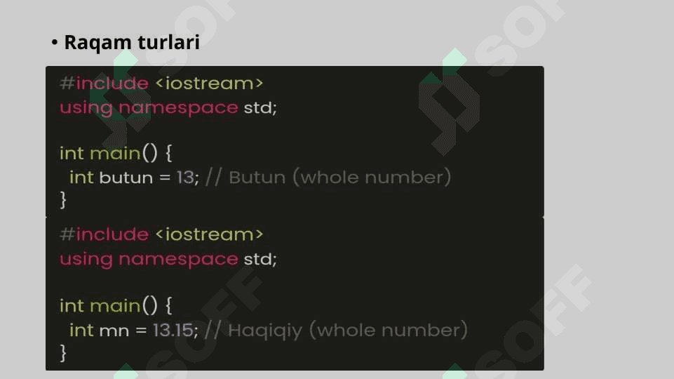C++ Ma'lumot turlari.# 1