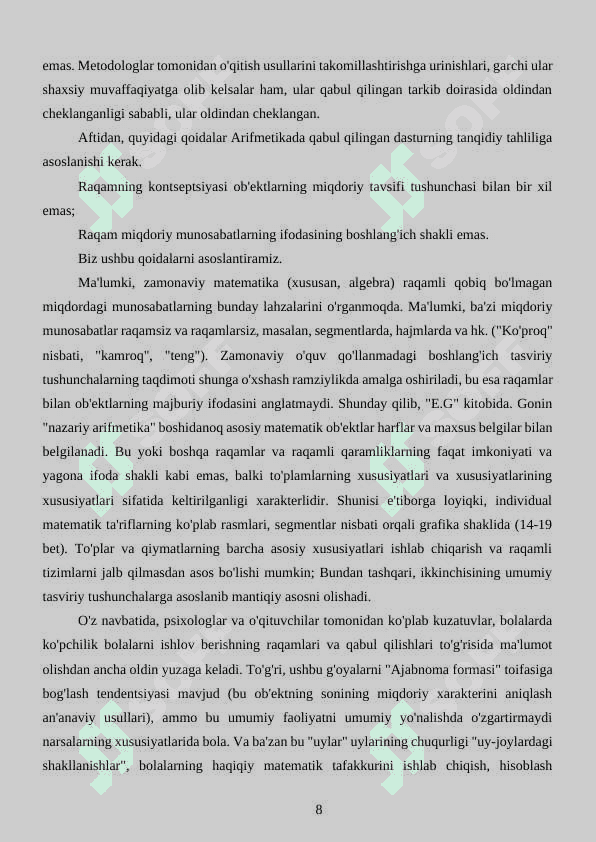 ALGEBRAIK MATERALLARNI O’QITISH METODIKASI 8