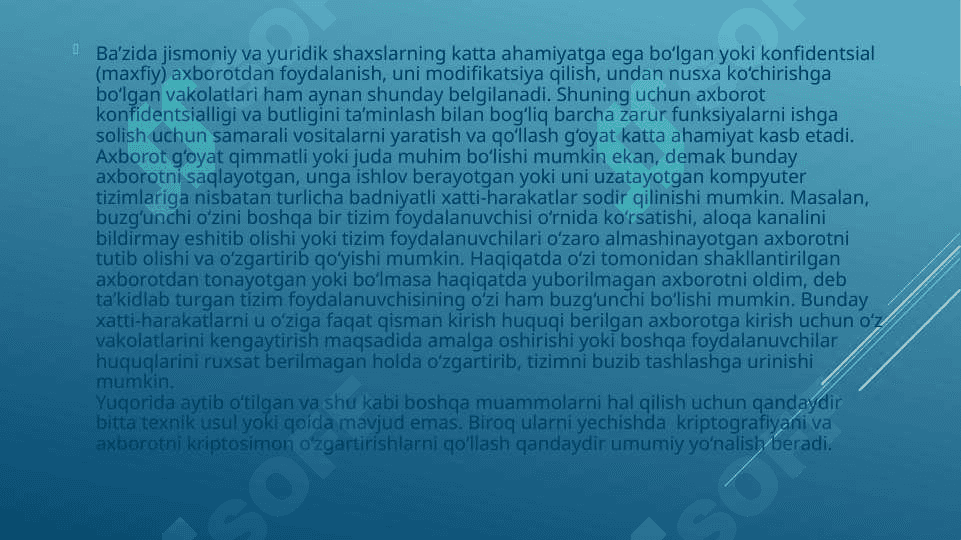 Taqdimot sathida himoyalash vositalari 5