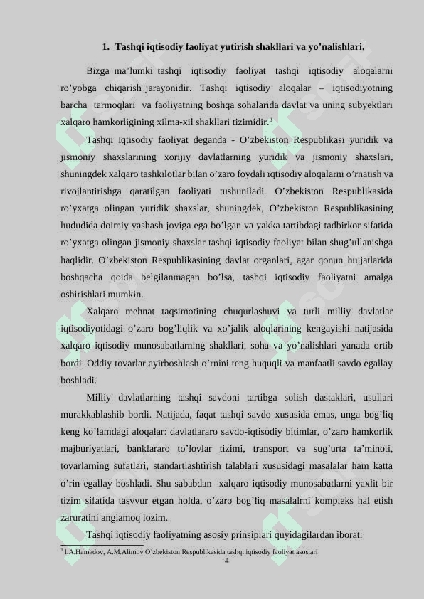 Davlat tomonidan tashqi iqtisodiy faoliyatini tartibga solish (kurs ishi) 4