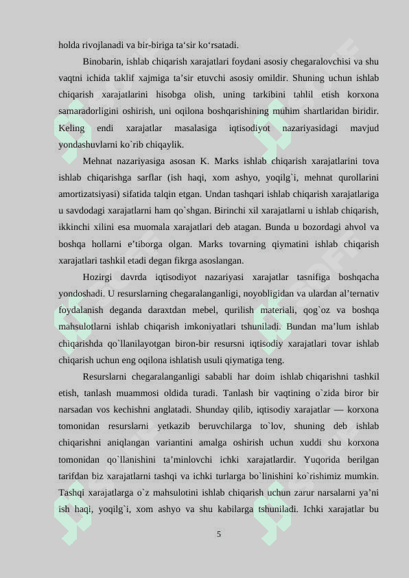 Ishlab chiqarish xarajatlari va uning turlari 5