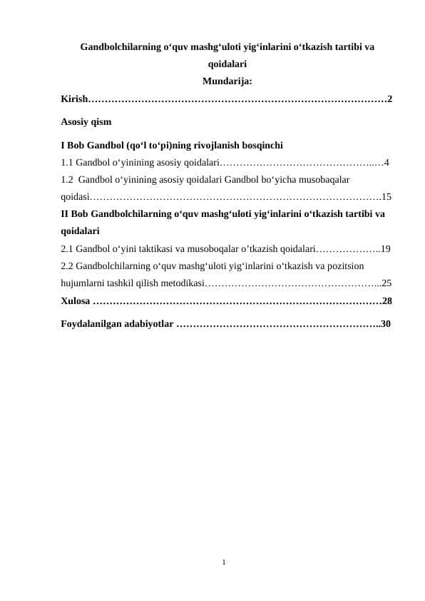 Gandbolchilarning o‘quv mashg‘uloti yig‘inlarini o‘tkazish tartibi va qoidalari