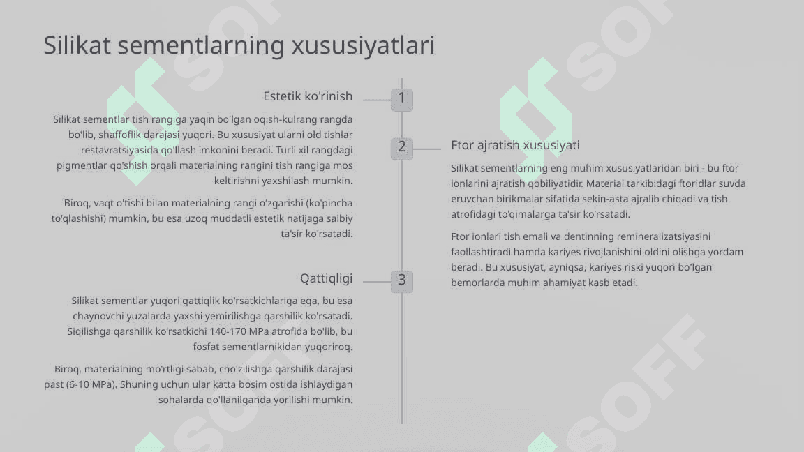 Sement asosli plomba ashyolar. Tarkibi, xususiyatlari. 7