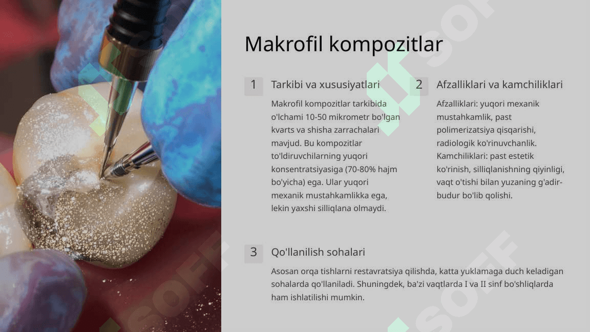To‘ldirgichli polimer plomba ashyolarining tasnifi. 7