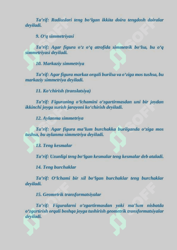 "Tengdosh va teng tuzilgan figuralar" GLOSSARIY 2