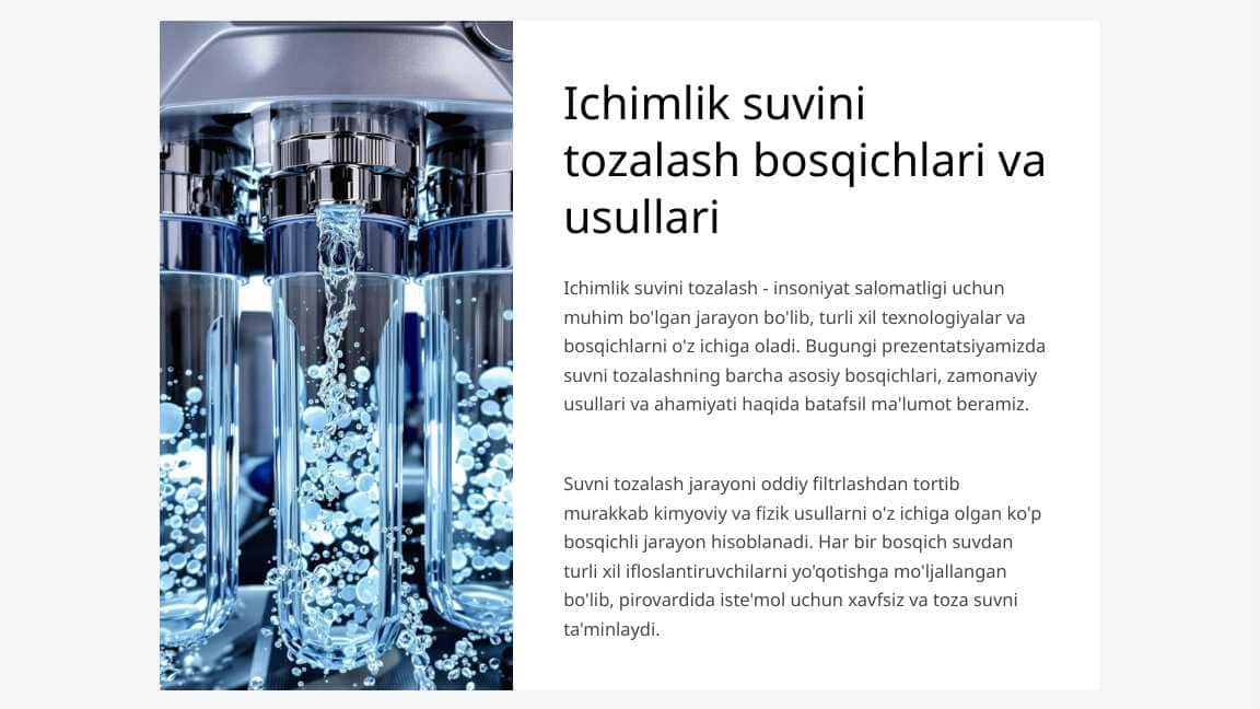 Ichimlik suvini tozalash bosqichlari, usullari.