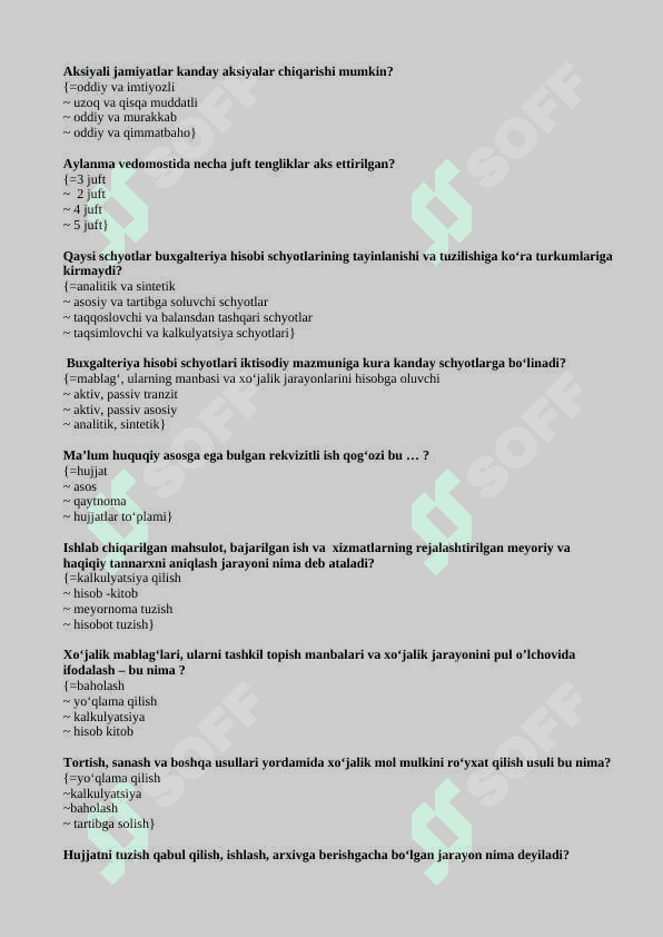 BUXGALTERIYA HISOBI  FANIDAN TEST SAVOLLARI 4
