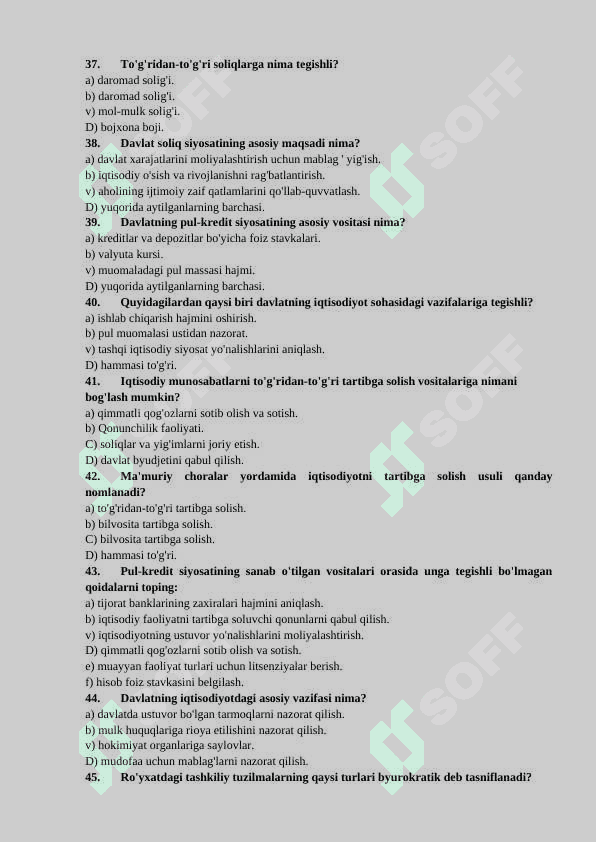 Davlat boshqaruviga oid test savollari 5