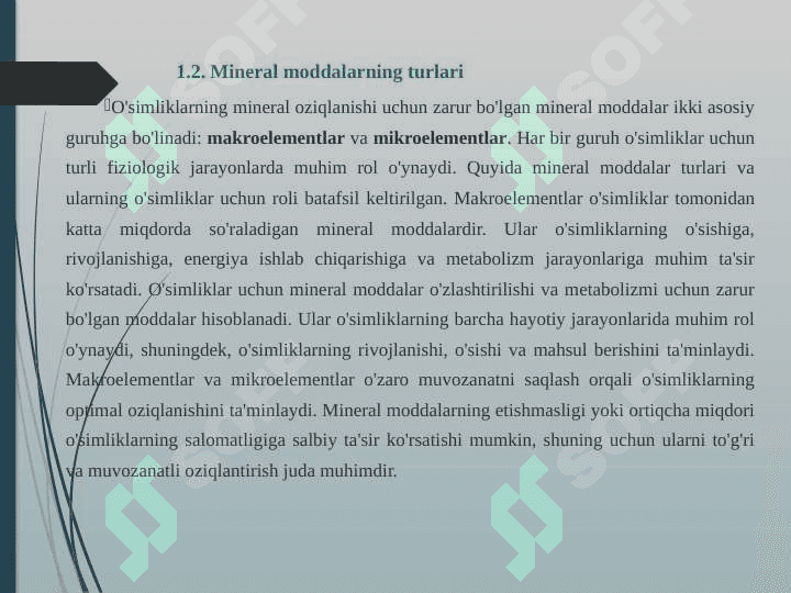 “O`simliklarning mineral oziqlanishi” 7