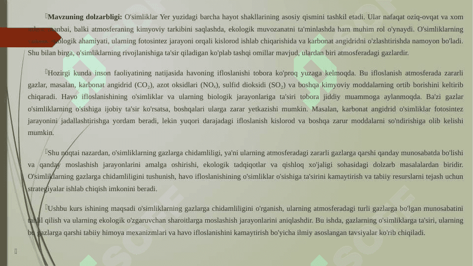 O`simliklarning gazlarga chidamliligi 2
