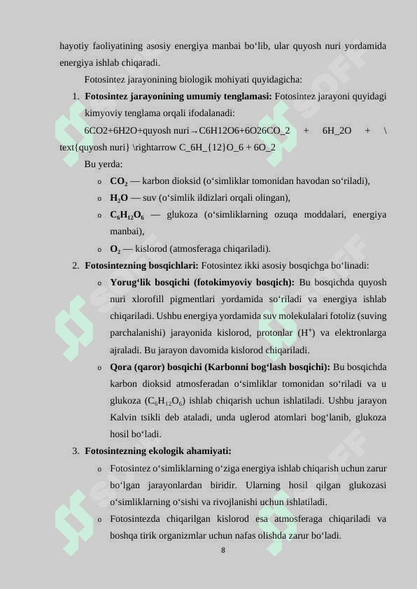 “O`simliklarning nafas olishi” 8