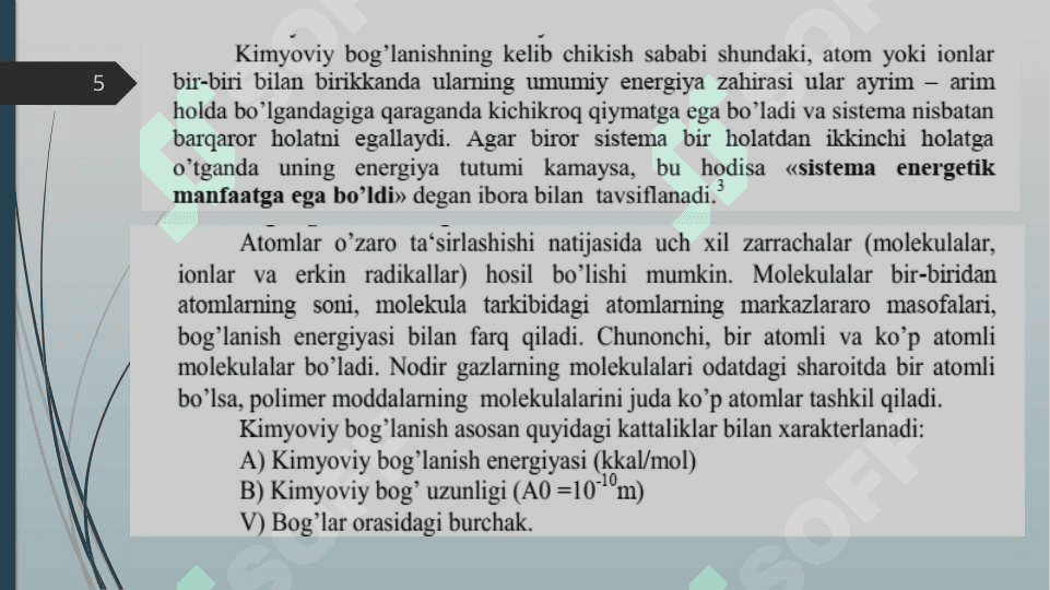 Kimyoviy bog'lanishlar va molekula tuzilishi 5