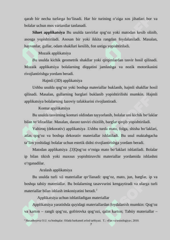 APPLIKATSIYA SAN’ATI VA UNING BOLALAR RIVOJLANISHIDAGI O‘RNI 7
