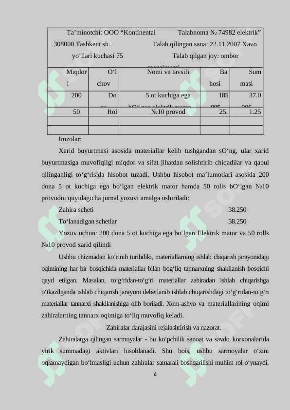 MATERIAL XARAJATLARINING HISOBI 6