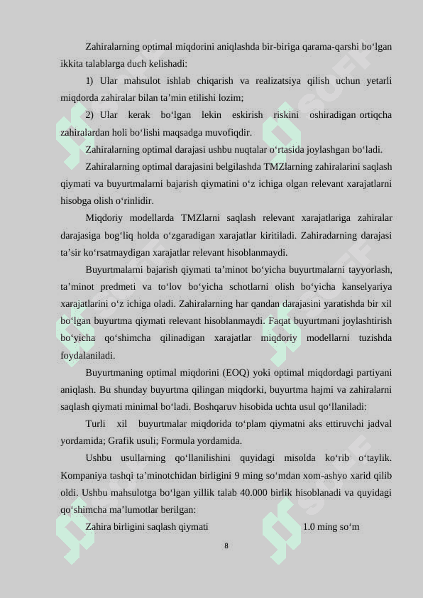 MATERIAL XARAJATLARINING HISOBI 8