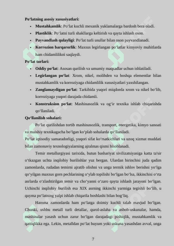Po`lat ishlab chiqarish va uning tarixi 7