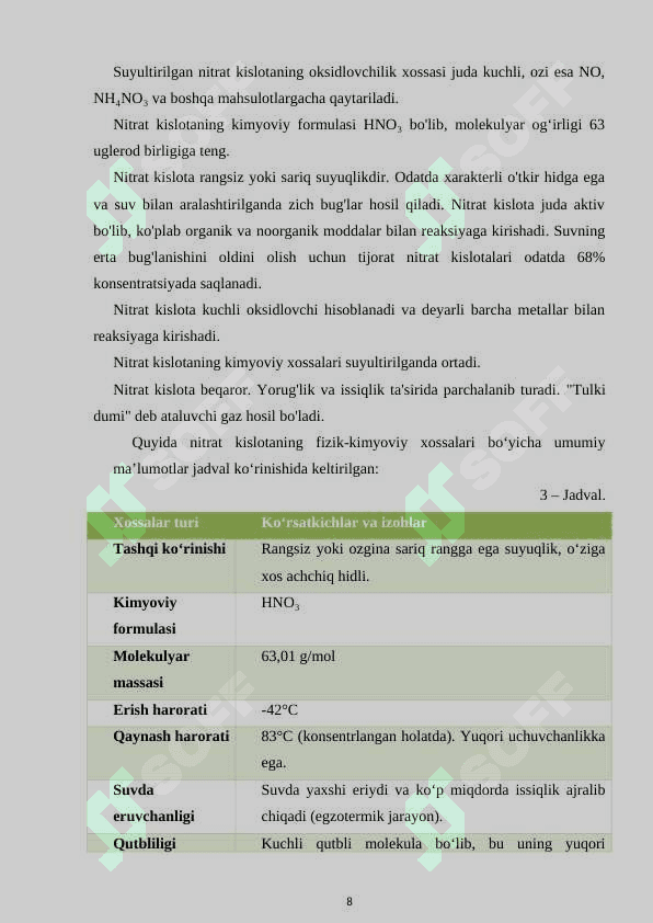 Sanoatda konsentrlangan nitrat kislota olinish usullari va xossalari 8
