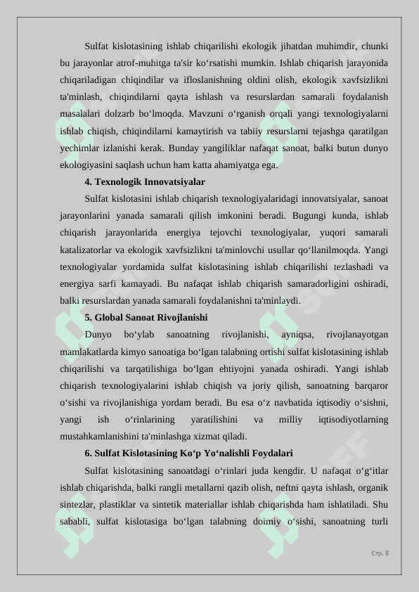 Sulfat kislotani sanoatda ishlab chiqarilishi 8