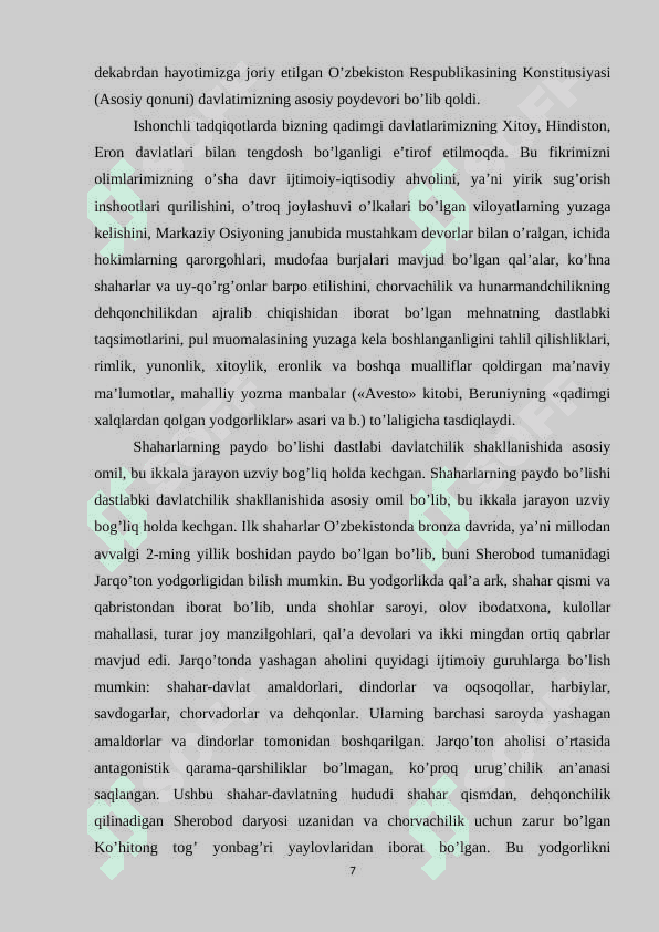 MUSTAQIL O'ZBEKISTON DAVLATINING RIVOJLANISHI 7