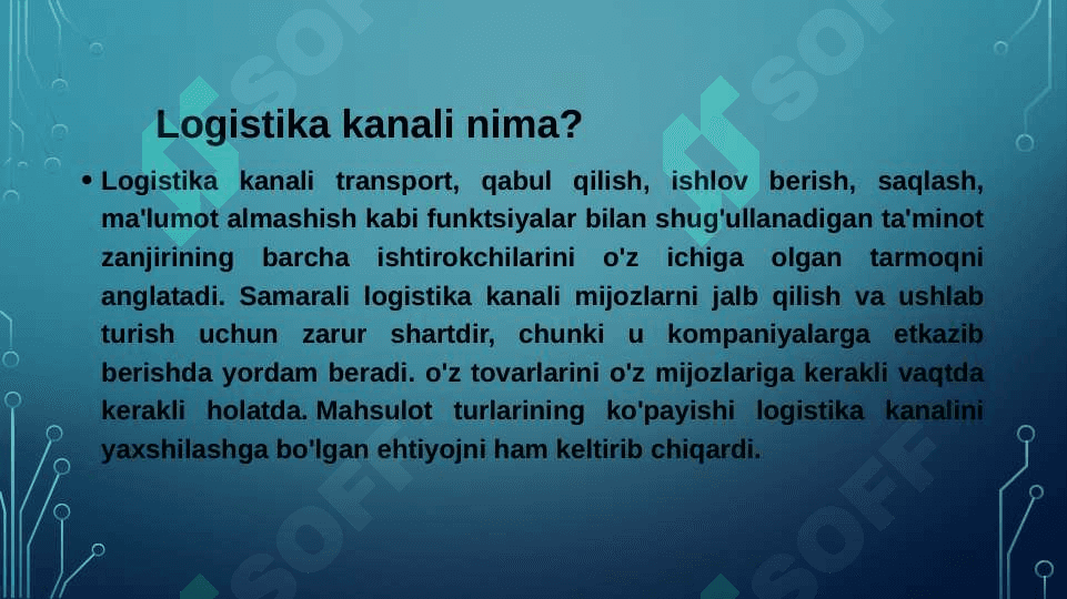 Logistika kanallarini optimallashtirish. Logistika kanallarini optimallashtirish. 3