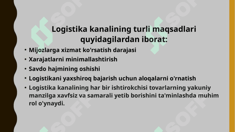 Logistika kanallarini optimallashtirish. Logistika kanallarini optimallashtirish. 4