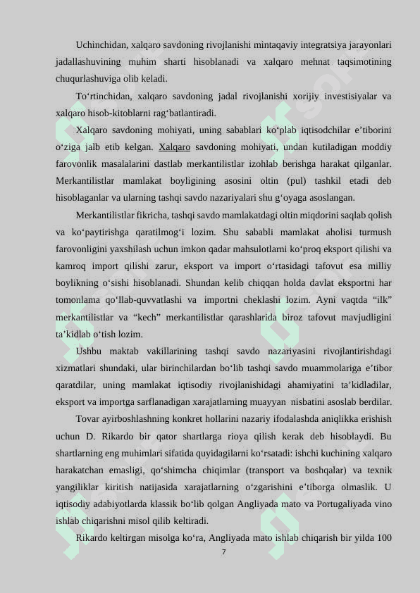O‘zbekiston Respublikasining tashqi savdo siyosati. 7