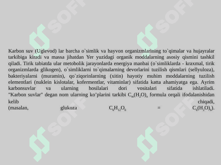 Aminokislotalar. Tuzilishi, xossalari va biologik vazifalari. Peptidlar va oqsillar. Tuzilishi,  xossalari va biologik vazifalari. Karbonsuvlar. Monosaxaridlar, ularning tibbiyotdagi ahamiyati 2