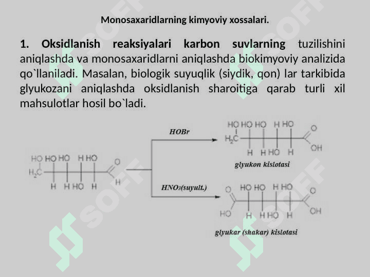 Aminokislotalar. Tuzilishi, xossalari va biologik vazifalari. Peptidlar va oqsillar. Tuzilishi,  xossalari va biologik vazifalari. Karbonsuvlar. Monosaxaridlar, ularning tibbiyotdagi ahamiyati 6