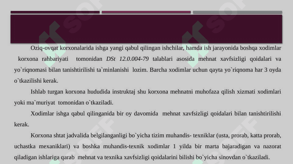 JIHOZLARNI O`RNATISH, SOZLASH VA TA`MIRLASHDA  MEHNATNI  MUHOFAZA QILISH VA YONG’IN XAVFSIZLIGI 2