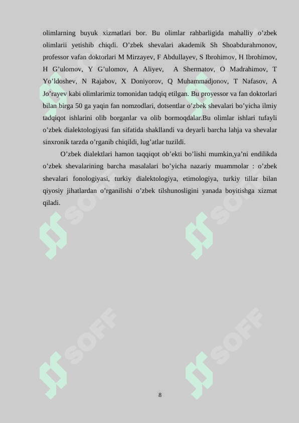 O’ZBEK TILINING DIALEKTAL LEKSIKASI. TALQIN VA MUNOSABAT 8