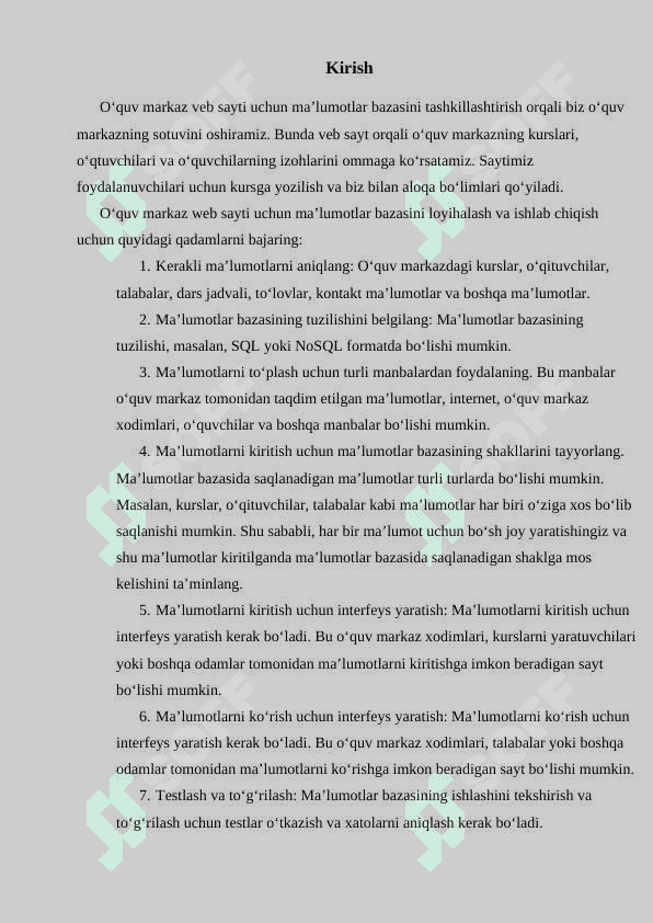 “O‘quv markazi ma’lumotlar bazasini loyihalash va ishlab chiqish” 4