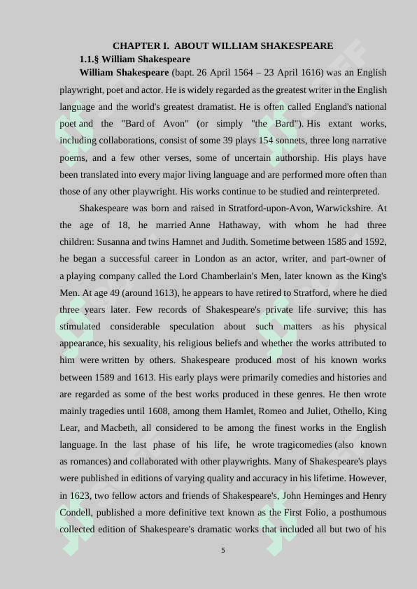 THEME:OPTIMISM OF W.SHAKESPEARE`S TRAGEDIES 5
