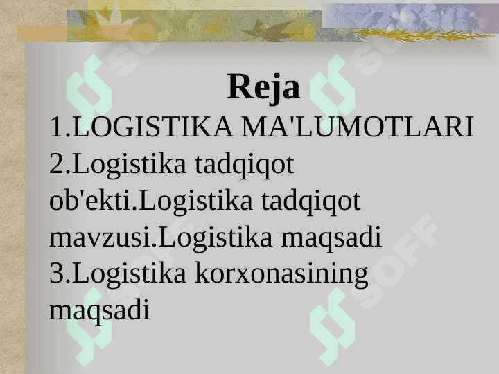 Logistika tizimlarida boshqarish 2
