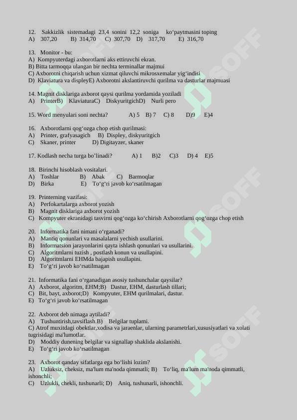 INFORMATIKA fanidan nazorat ishlari daftari 4
