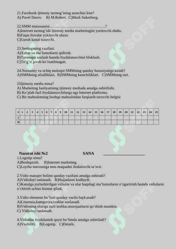 Informatika fanidan nazorat ishi daftari 4