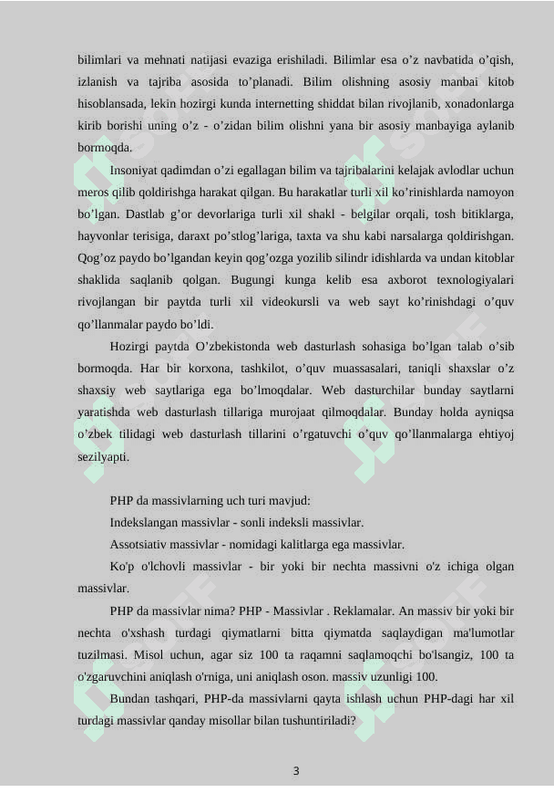 PHP DA MASSIVLAR BILAN ISHLASH 3