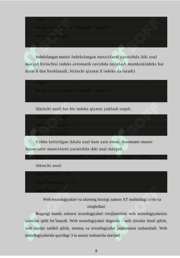 PHP DA MASSIVLAR BILAN ISHLASH 8
