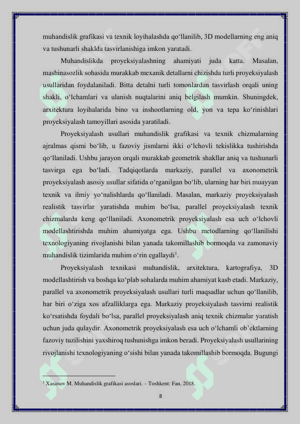 Modelni bitta, o‘zaro perpendikulyar ikkita va uchta tekislikka  proyeksiyalash 8