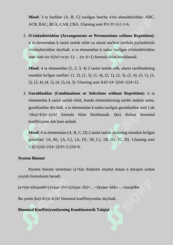 KOMBINATORIKA MASALALARI VA NYUTON BINOMI 2